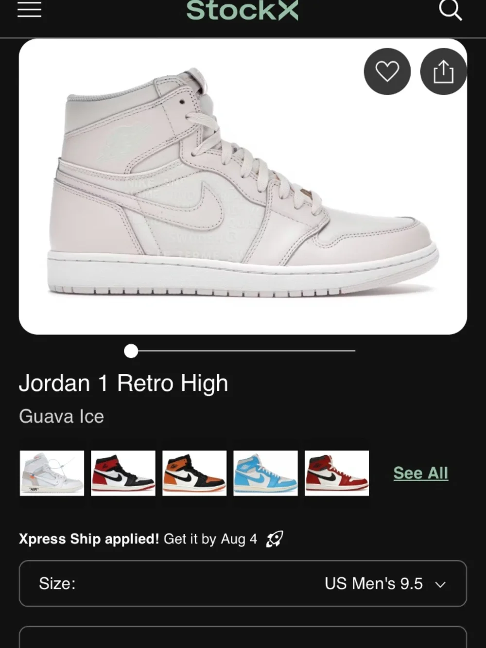 Jordan 1 “Guava Ice” Size 9.5 M
